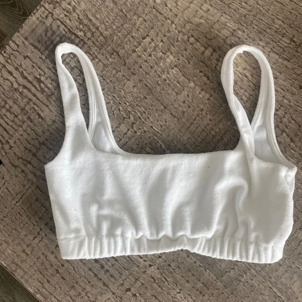 Women's White Terry Cloth Bikini Top Size S